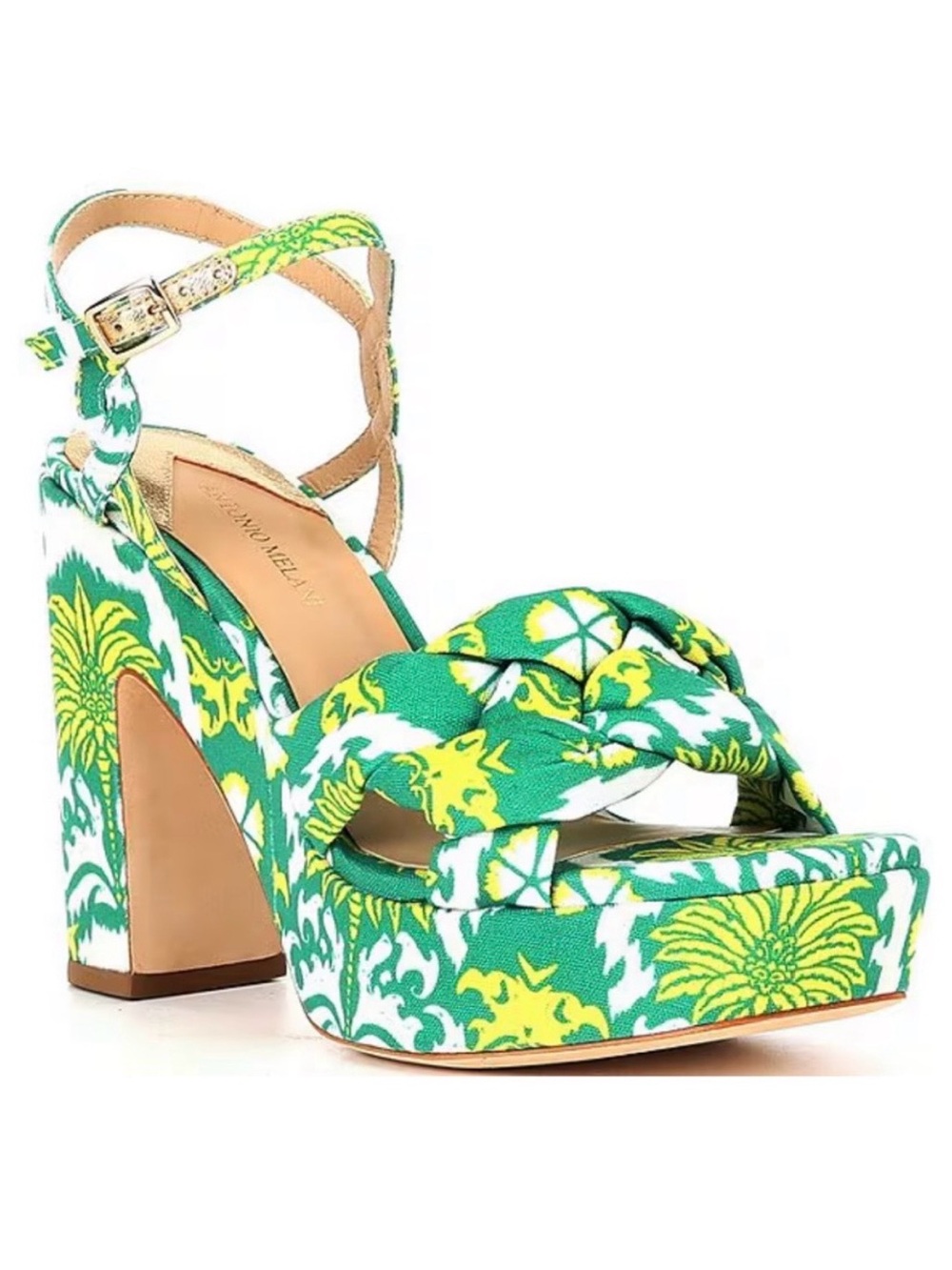 ANTONIO MELANI Green & Yellow Floral Platform Sandals